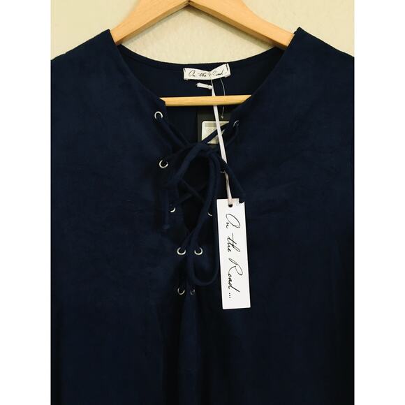 NWT Dolce On The Road Lace Up Faux Suede Short Sleeve Shift Dress - Picture 11 of 11